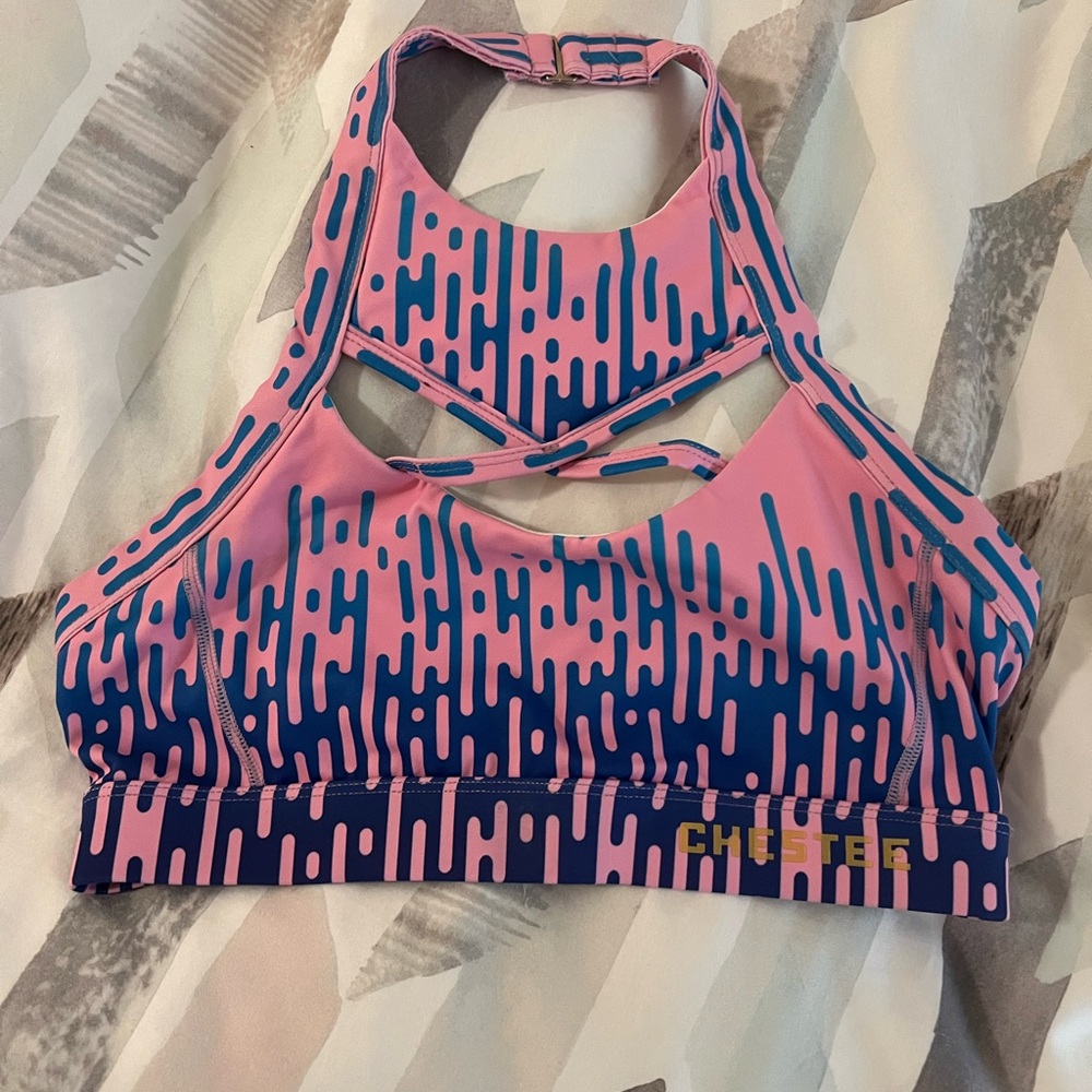 Pink and Blue Sports Bra